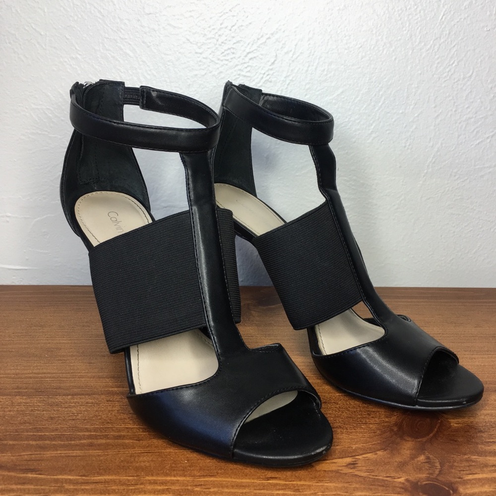 Calvin Klein Black Shayan Smooth Stretch Heels, 8